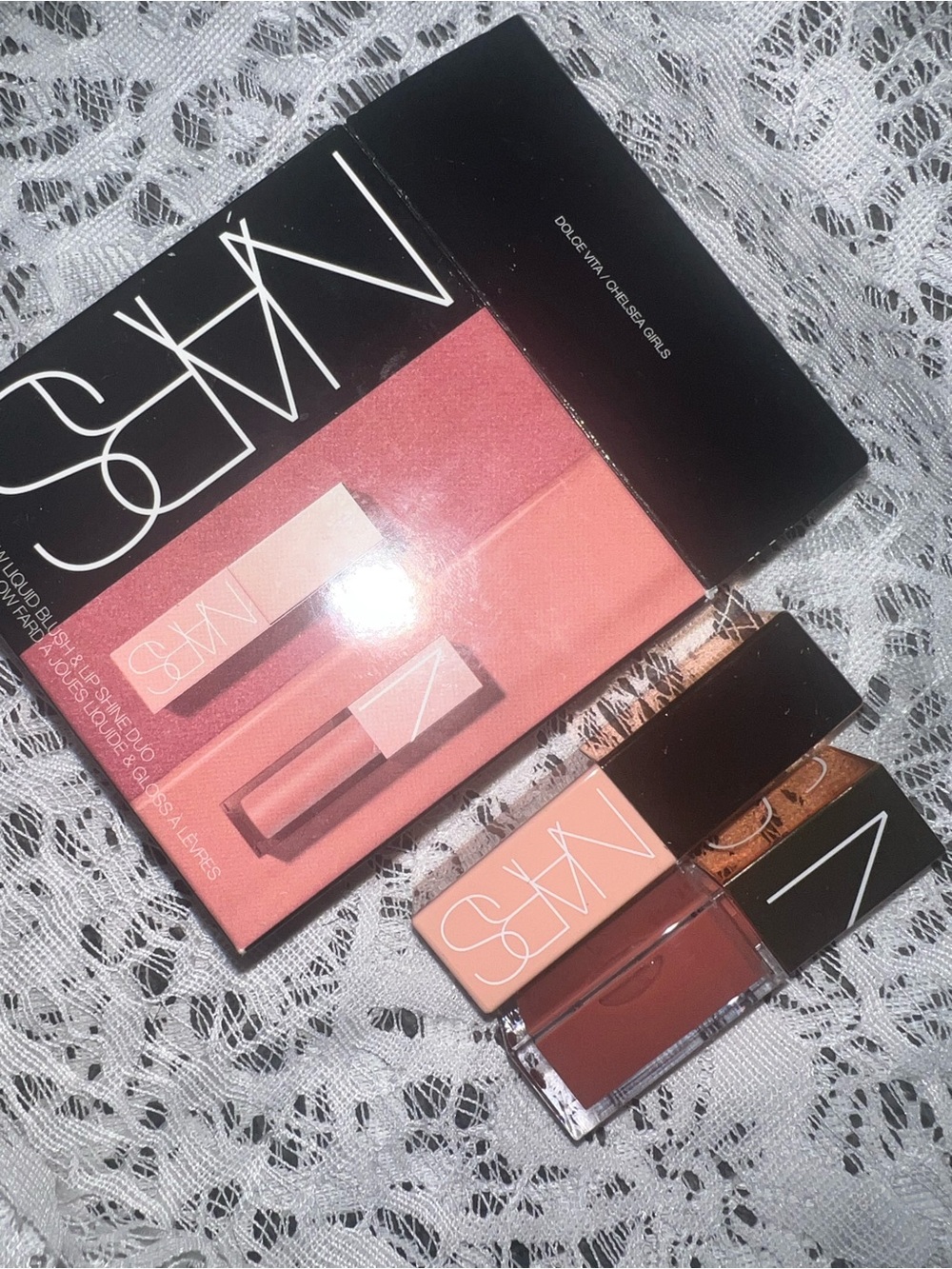 NARS mini duo Dolce Vita liquid blush, Chelsea Girls lip shine